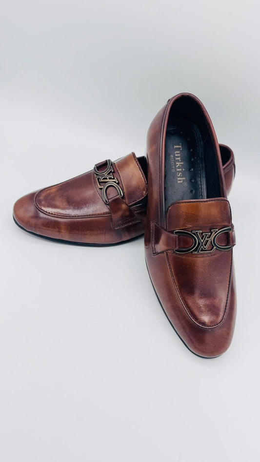 brown leather loafers