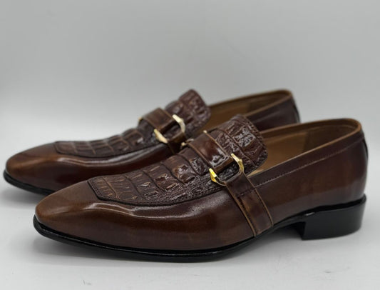 italian toe with brown premium croco leather
