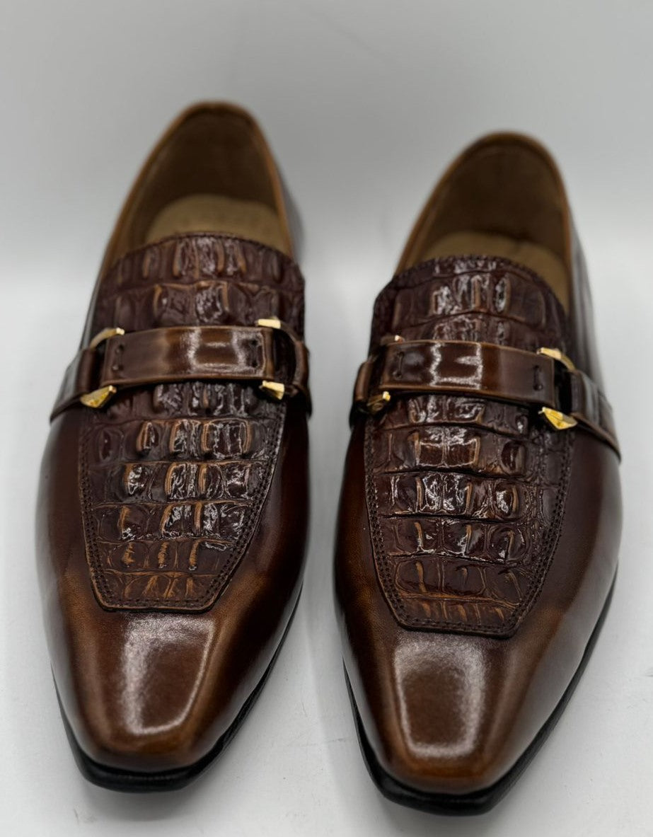 italian toe with brown premium croco leather