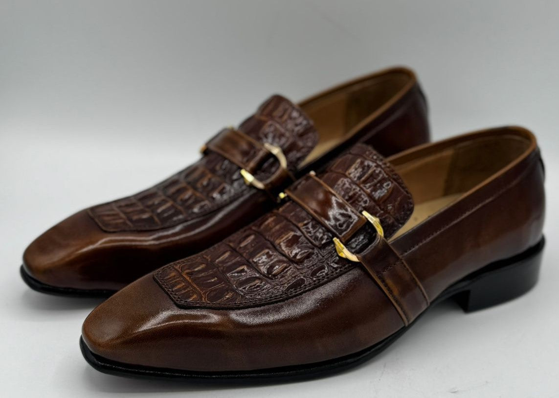 italian toe with brown premium croco leather