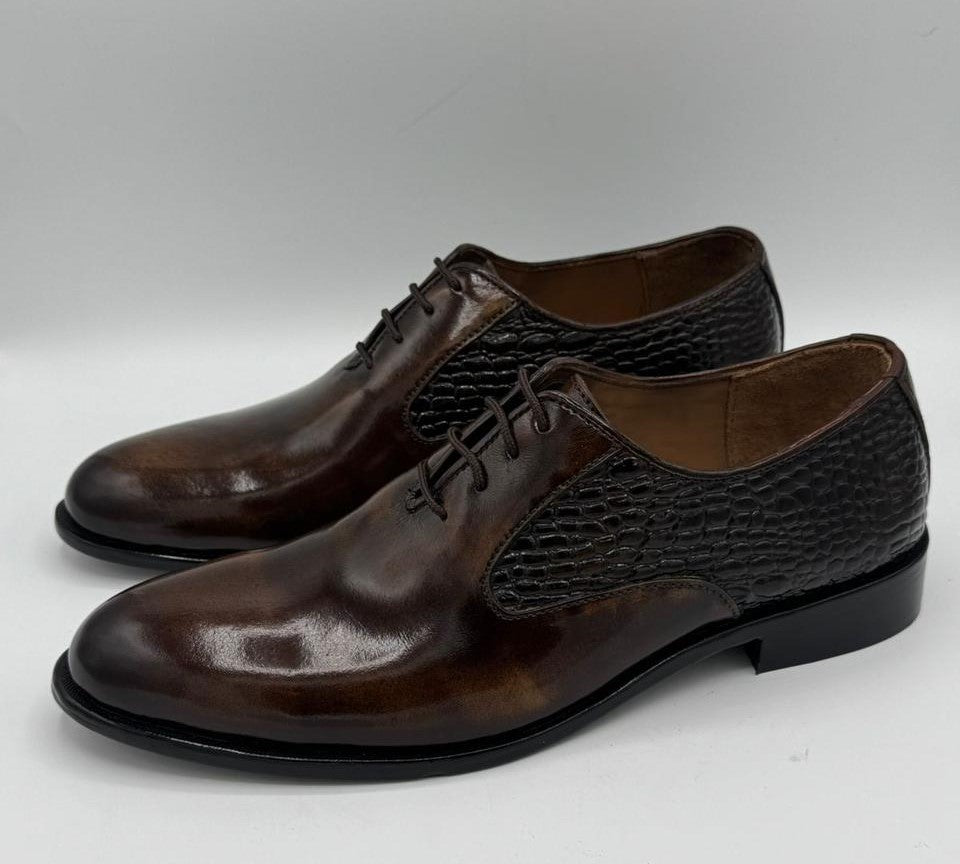Handcrafted Brown Textured Leather Oxford Shoes – Turkish Boots