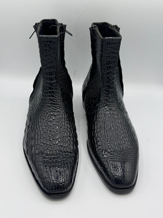 Black Crocodile Leather Chelsea Boots