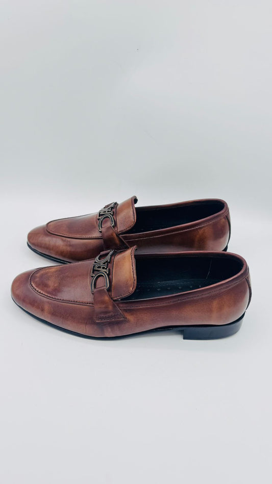 brown leather loafers