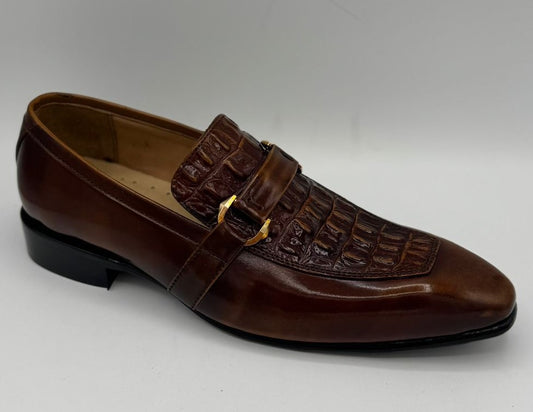 italian toe with brown premium croco leather