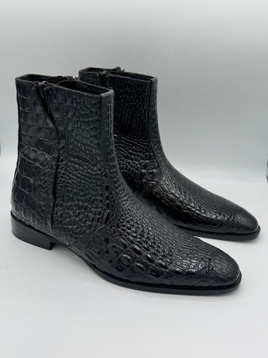 Black Crocodile Leather Chelsea Boots